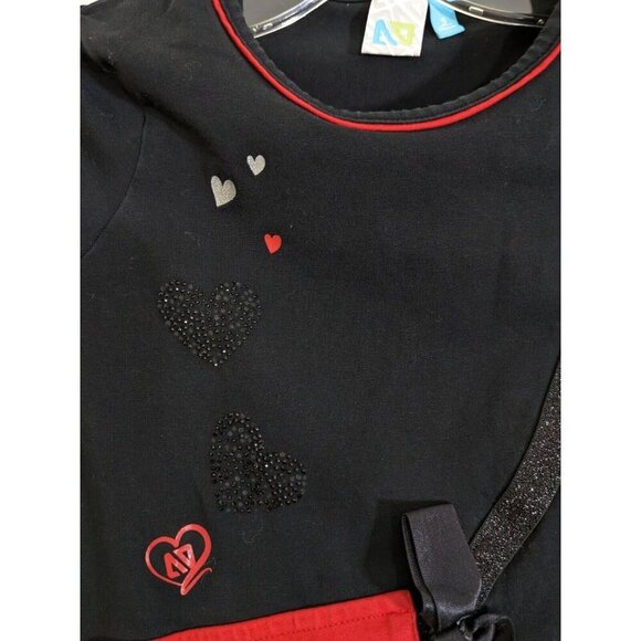 Nano Girls Red Black Dress 5 Embellished Pocket Bow Hearts Long Sleeve Artsy - Picture 3 of 7